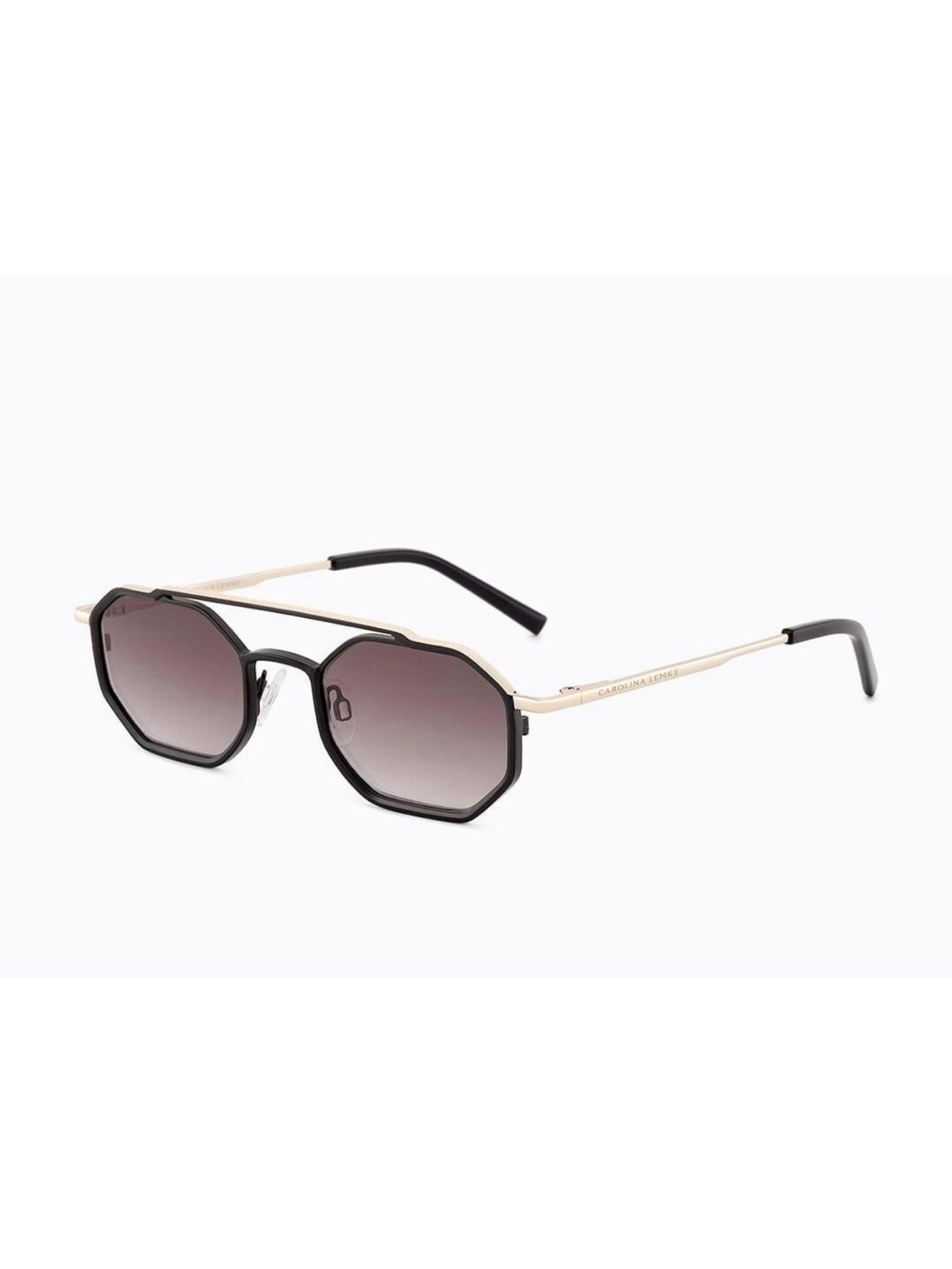 Octagonal Black Frame Sunglasses with Gold Temples